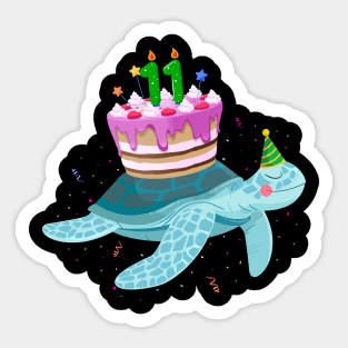 Turtle 11th Birthday 11 Years Old Turtle Reptiles Testudines Sticker